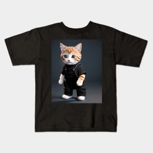 Cat Wearing Overalls - Modern Digital Art Kids T-Shirt